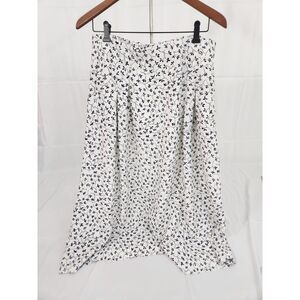 Bleyle Vintage Floral Midi Skirt Navy Blue‎ White Pleated Elastic Waist Size 12